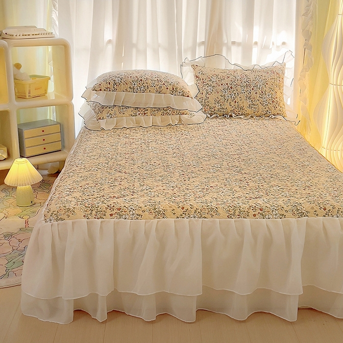 91家纺网 家纺一手货源 找家纺 易辰美 2025新款亲肤舒适印花夹棉公主风床裙 伊蓓