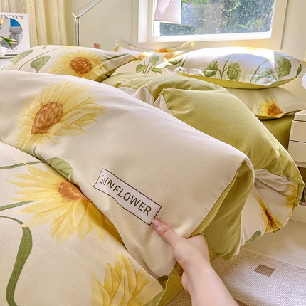 91家纺网 家纺一手货源 找家纺 品乐家纺 2024新款全棉生态棉印花磨毛四件套 花园春景-米