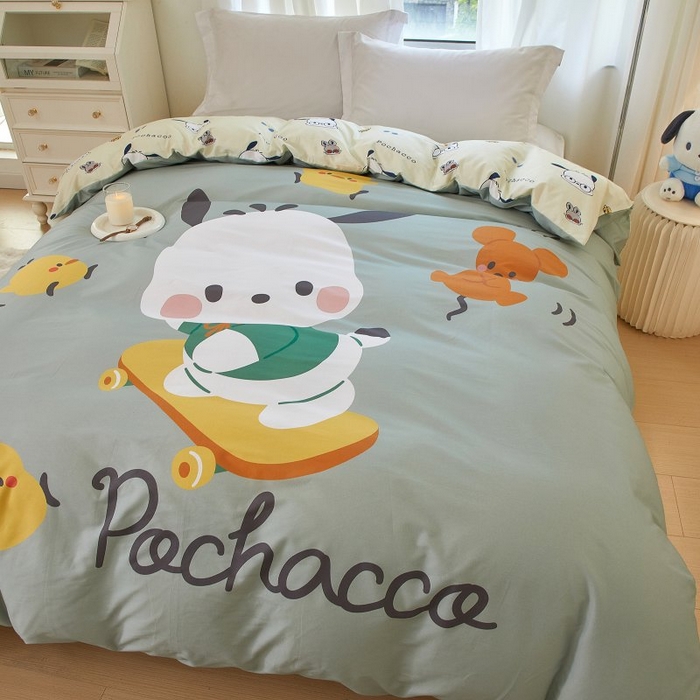 91家纺网 家纺一手货源 找家纺 蘭菲家纺 2024新款全棉大版卡通三丽鸥单品被套 滑板恰恰