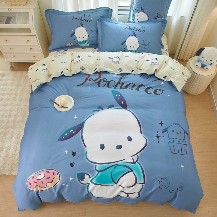 91家纺网 家纺一手货源 找家纺 蘭菲家纺 2024新款全棉大版卡通三丽鸥四件套 恰恰-灰