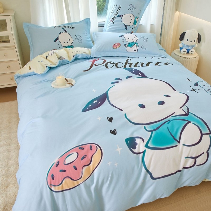 91家纺网 家纺一手货源 找家纺 蘭菲家纺 2024新款全棉大版卡通三丽鸥四件套 恰恰-蓝