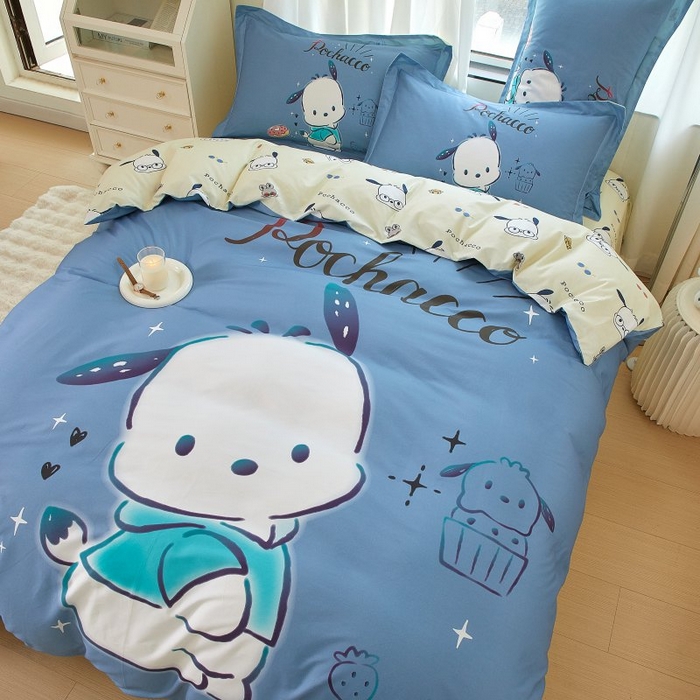 91家纺网 家纺一手货源 找家纺 蘭菲家纺 2024新款全棉大版卡通三丽鸥四件套 恰恰-灰