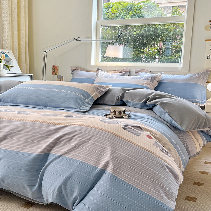 91家纺网 家纺一手货源 找家纺 品乐家纺 2024新款全棉生态棉印花磨毛四件套 欧比亚-蓝