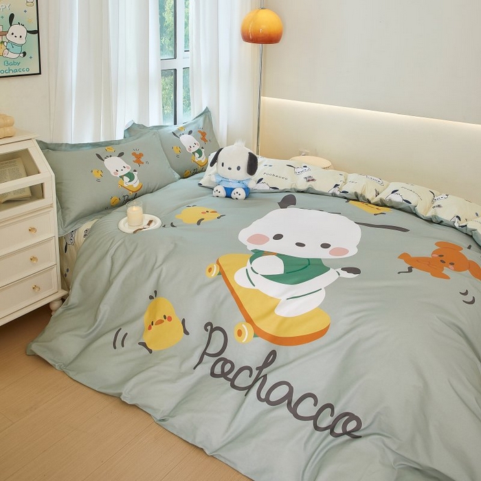 91家纺网 家纺一手货源 找家纺 蘭菲家纺 2024新款全棉大版卡通三丽鸥四件套 滑板恰恰