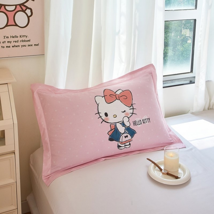 91家纺网 家纺一手货源 找家纺 蘭菲家纺 2024新款全棉大版卡通三丽鸥单品枕套 摩卡-粉