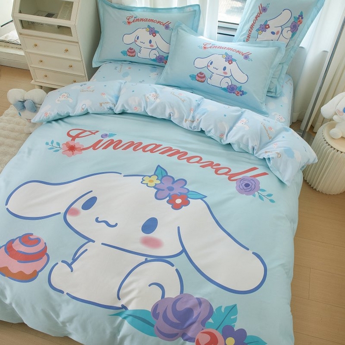 91家纺网 家纺一手货源 找家纺 蘭菲家纺 2024新款全棉大版卡通三丽鸥四件套 泡芙