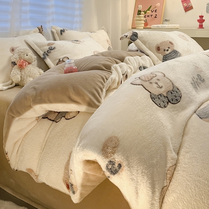 韩巢家纺 2024新款加厚雪花绒印花单件被套-风格一（提供卖家秀 ） 英伦熊