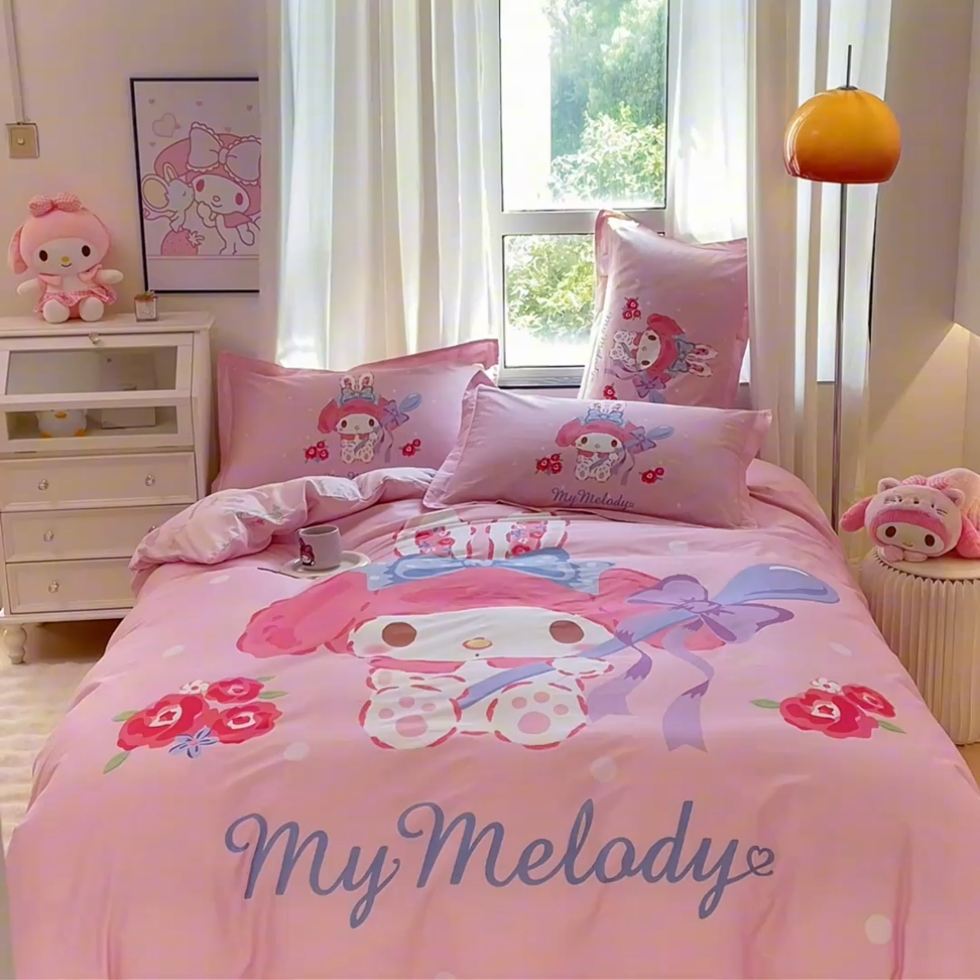 91家纺网 家纺一手货源 找家纺 蘭菲家纺 2024新款全棉大版卡通三丽鸥四件套 呆萌