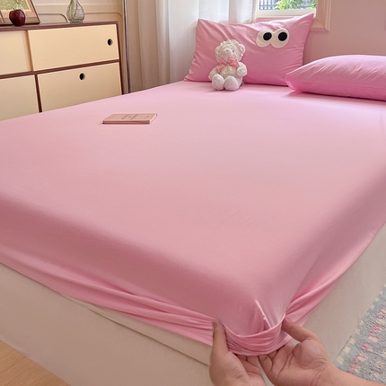 桃子 2024新款ins纯棉色织水洗毛巾绣大眼仔单床笠 色织水洗棉-大眼仔粉