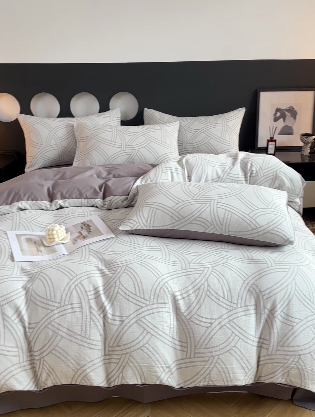 91家纺网 家纺一手货源 找家纺 小懒猪 2024秋冬新款全棉纯棉加厚华夫格提花双层纱四件套-梦幻系列 优雅灰