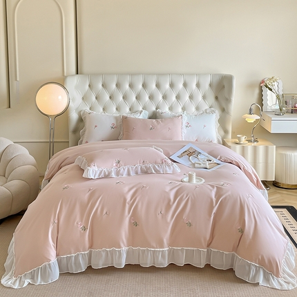 91家纺网 家纺一手货源 找家纺 （总）理想家家纺 2024新款全棉轻奢刺绣四件套-花韵