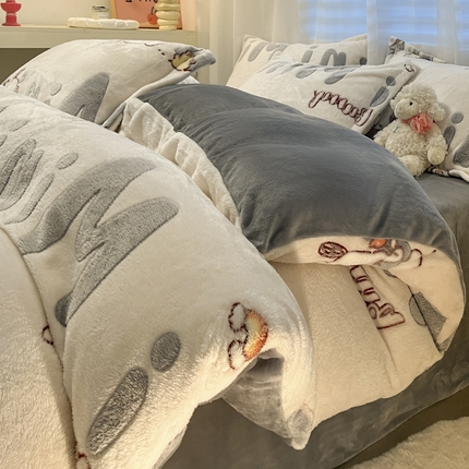 韩巢家纺 2024新款加厚雪花绒印花四件套-风格一（提供卖家秀） 米菲