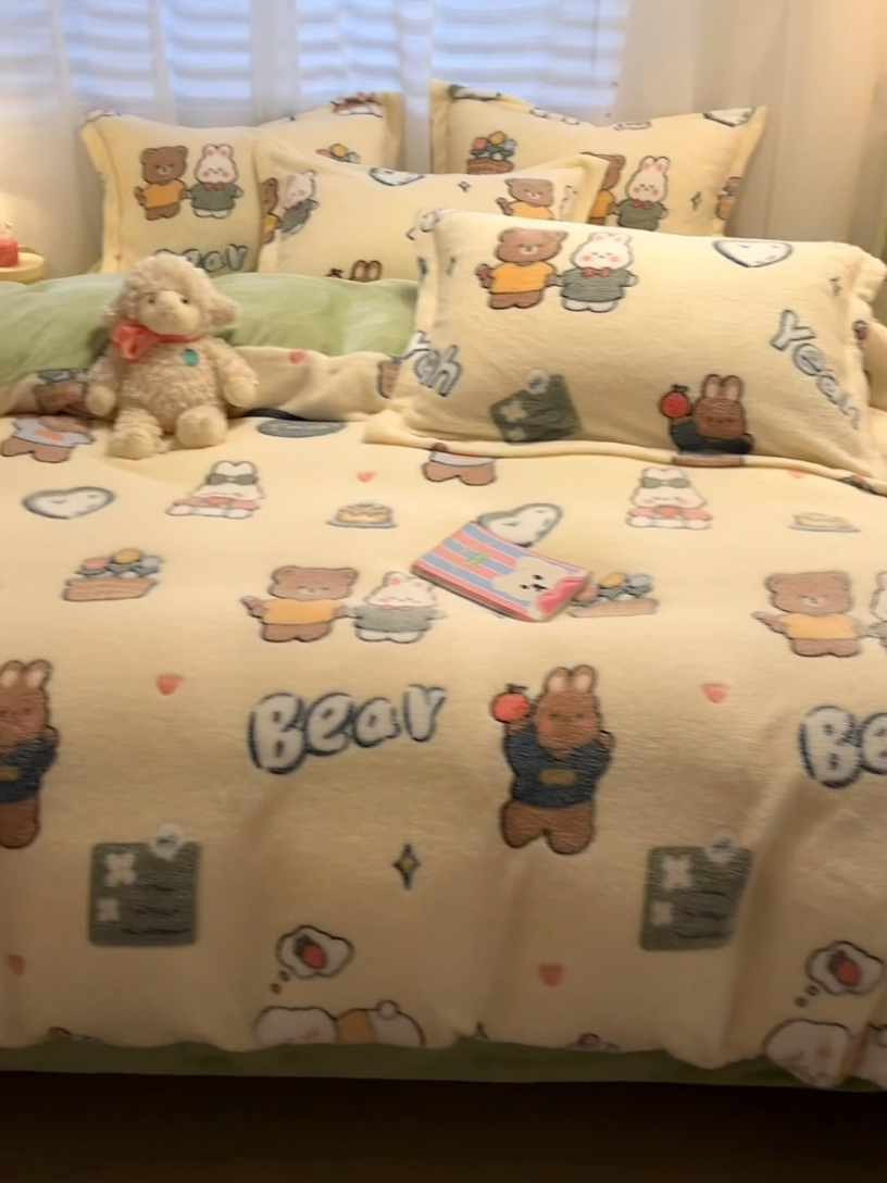 91家纺网 家纺一手货源 找家纺 韩巢家纺 2024新款加厚雪花绒印花四件套-风格一（提供卖家秀） 快乐心情