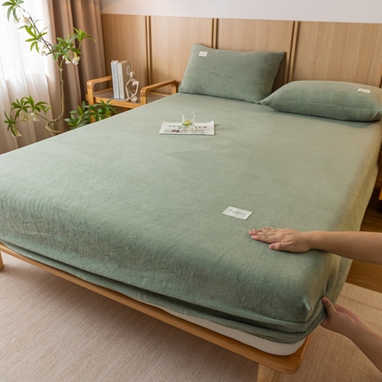 梵克保罗 2024新款纯色简约牛奶绒床笠 墨子绿