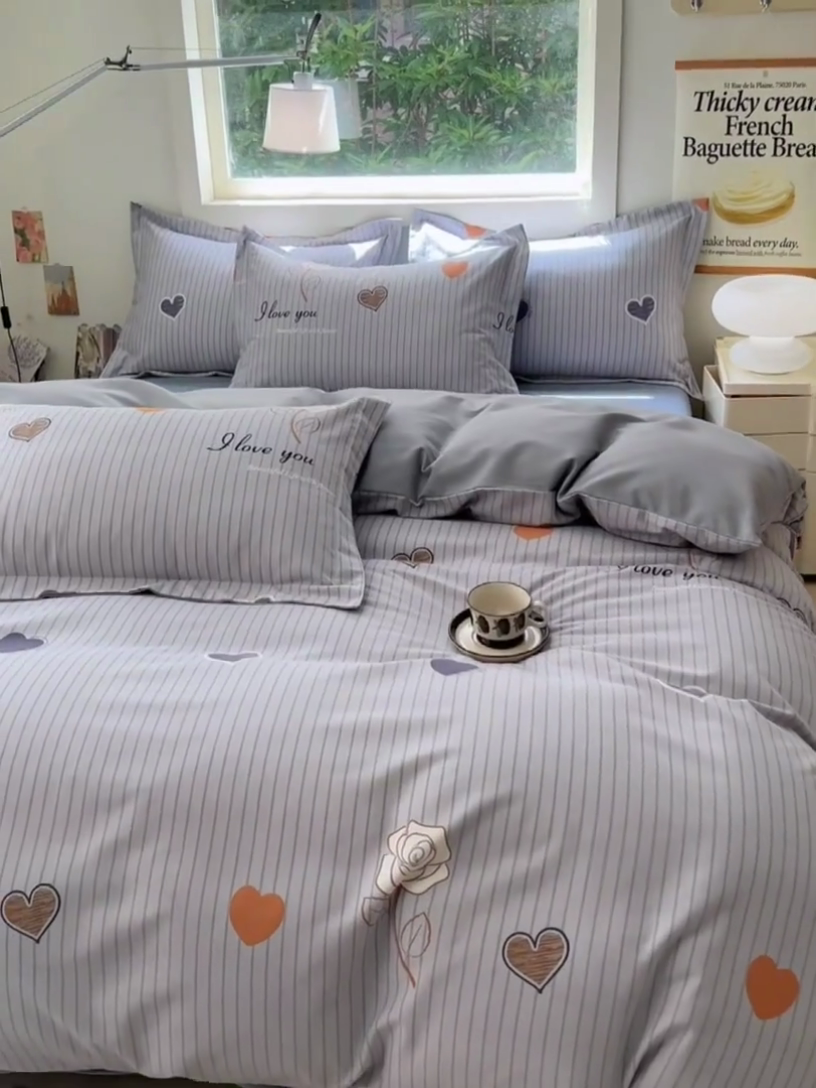 91家纺网 家纺一手货源 找家纺 品乐家纺 2024新款全棉生态棉印花磨毛四件套 玫瑰恋人-灰