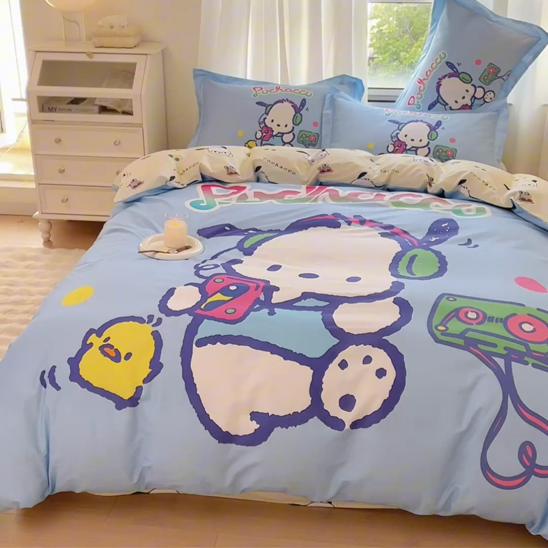 91家纺网 家纺一手货源 找家纺 蘭菲家纺 2024新款全棉大版卡通三丽鸥四件套 恰恰舞步