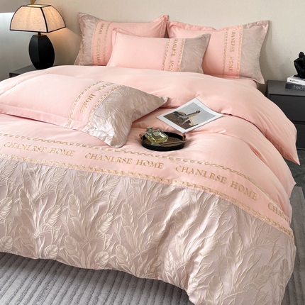 91家纺网 家纺一手货源 找家纺 花愿（原花纪） 2025新款水洗棉立体浮雕提花拼色四件套-艾米娅 樱花粉