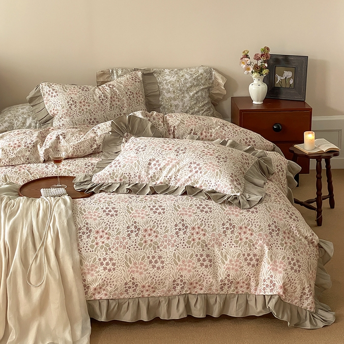 91家纺网 家纺一手货源 找家纺 窝米 2024新款全棉磨毛花边工艺款四件套 恬爱