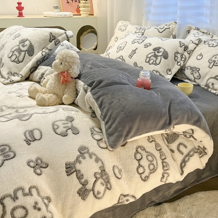 91家纺网 家纺一手货源 找家纺 韩巢家纺 2024新款加厚雪花绒印花单件被套-风格一（提供卖家秀 ） 灰色轨迹