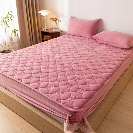 91家纺网 家纺一手货源 找家纺 （总）梵克保罗 2024新款牛奶绒夹棉床笠-四叶草