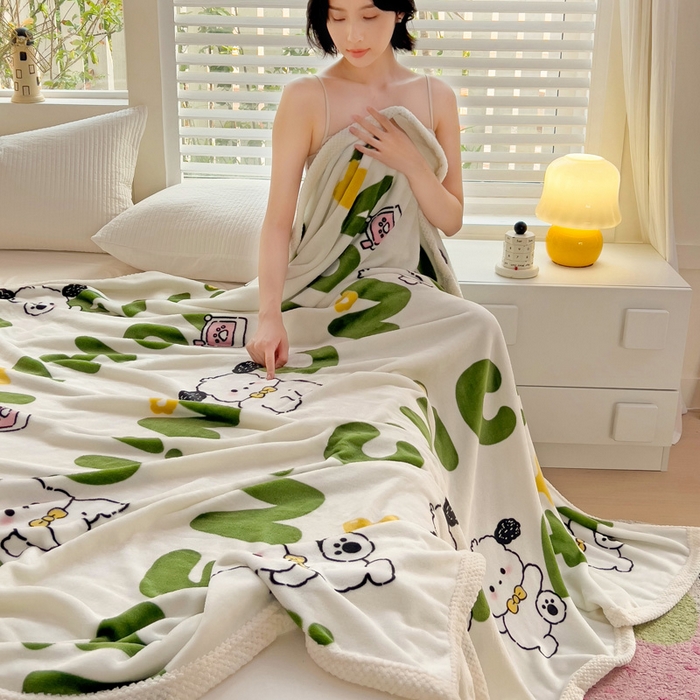 91家纺网 家纺一手货源 找家纺 千荨 2024新款亲肤舒适双面贝贝绒包边牛奶绒毛毯 贝贝绒-屁屁狗