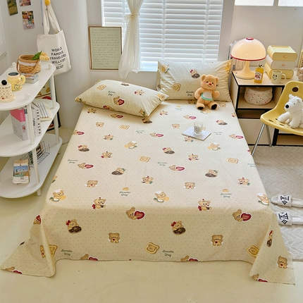 91家纺网 家纺一手货源 找家纺 TT.one 塔塔家居 2025新款卡通风全棉印花单床单 奶酪小熊