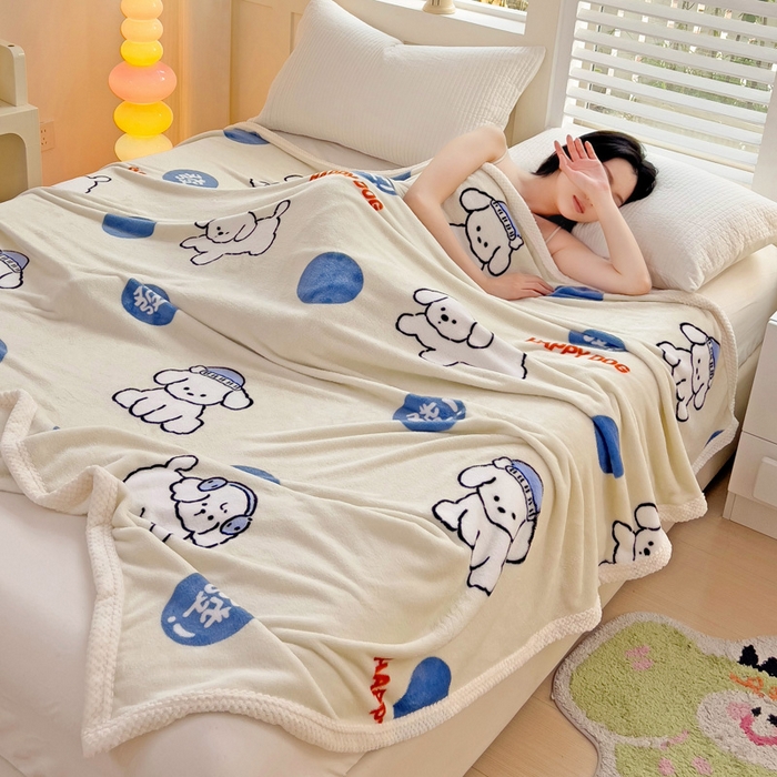 91家纺网 家纺一手货源 找家纺 千荨 2024新款亲肤舒适双面贝贝绒包边牛奶绒毛毯 贝贝绒-旺财