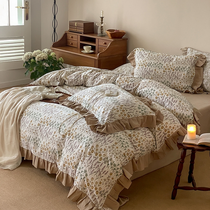 91家纺网 家纺一手货源 找家纺 窝米 2024新款全棉磨毛花边工艺款四件套 雷曼娜