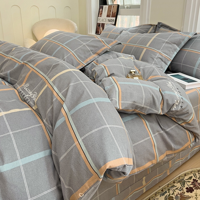 91家纺网 家纺一手货源 找家纺 品乐家纺 2024新款全棉生态棉印花磨毛四件套 波士顿-灰