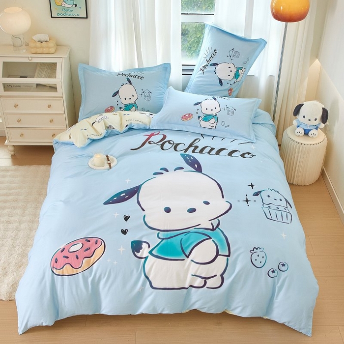 91家纺网 家纺一手货源 找家纺 蘭菲家纺 2024新款全棉大版卡通三丽鸥四件套 恰恰-蓝