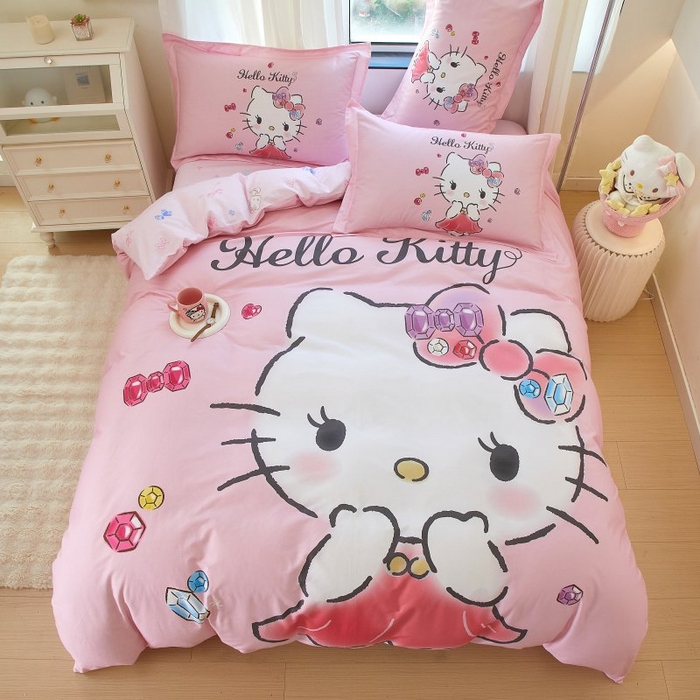 91家纺网 家纺一手货源 找家纺 蘭菲家纺 2024新款全棉大版卡通三丽鸥四件套 向往