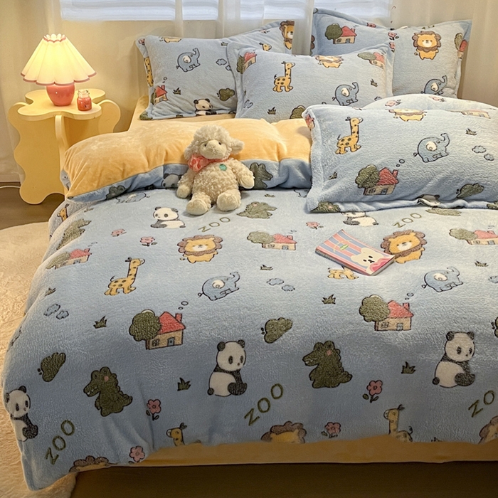 91家纺网 家纺一手货源 找家纺 韩巢家纺 2024新款加厚雪花绒印花单件被套-风格一（提供卖家秀 ） 动物世界