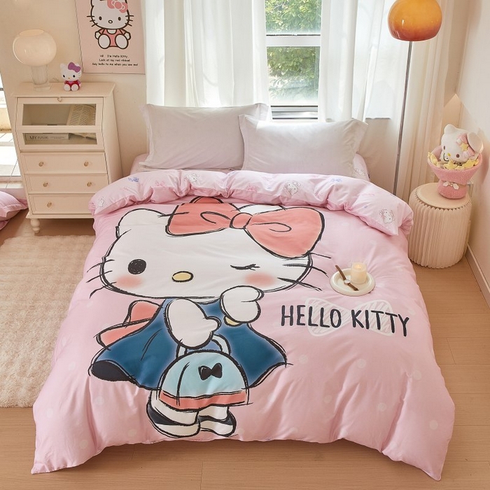 91家纺网 家纺一手货源 找家纺 蘭菲家纺 2024新款全棉大版卡通三丽鸥单品被套 摩卡-粉