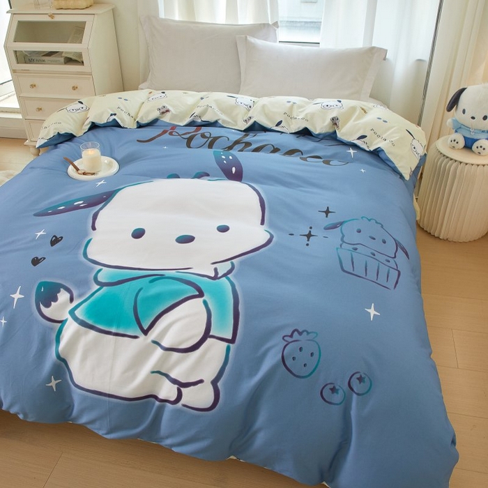 91家纺网 家纺一手货源 找家纺 蘭菲家纺 2024新款全棉大版卡通三丽鸥单品被套 恰恰-蓝