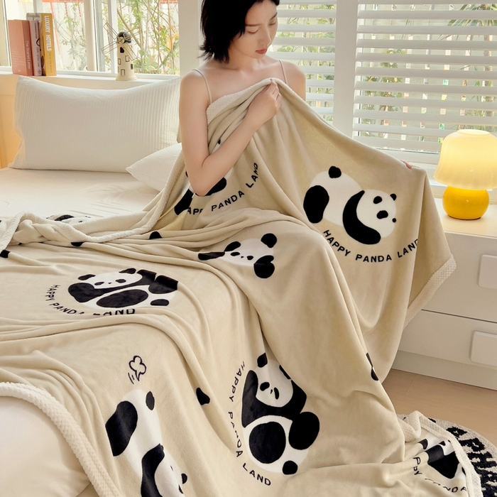 91家纺网 家纺一手货源 找家纺 千荨 2024新款亲肤舒适双面贝贝绒包边牛奶绒毛毯 贝贝绒-熊猫胖达