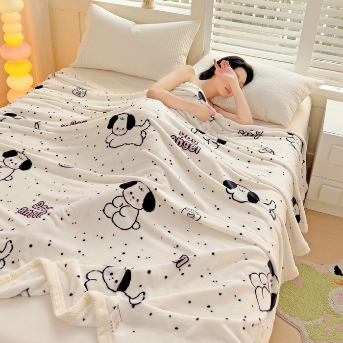 91家纺网 家纺一手货源 找家纺 千荨 2024新款亲肤舒适双面贝贝绒包边牛奶绒毛毯 贝贝绒-可爱修狗