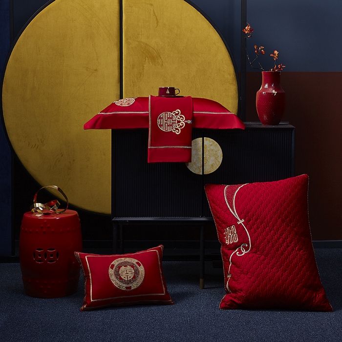 91家纺网 家纺一手货源 找家纺 高大尚 2025新品长绒棉提花唯美复古中式刺绣轻奢系列婚庆款多件套 锦绣未央