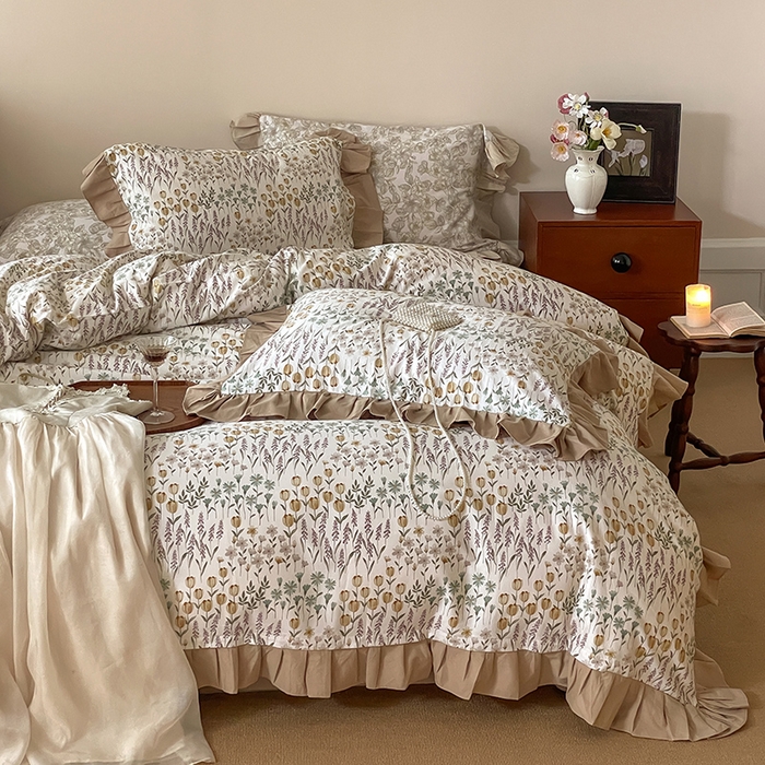 91家纺网 家纺一手货源 找家纺 窝米 2024新款全棉磨毛花边工艺款四件套 雷曼娜