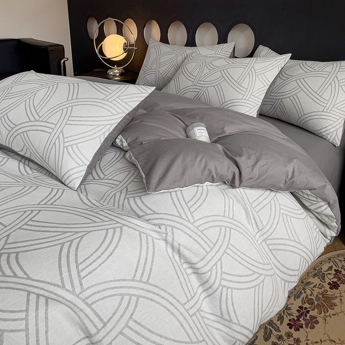 91家纺网 家纺一手货源 找家纺 小懒猪 2024秋冬新款全棉纯棉加厚华夫格提花双层纱四件套-梦幻系列 优雅灰