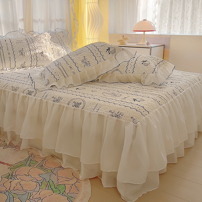 91家纺网 家纺一手货源 找家纺 易辰美 2025新款亲肤舒适印花夹棉公主风床裙 索菲亚