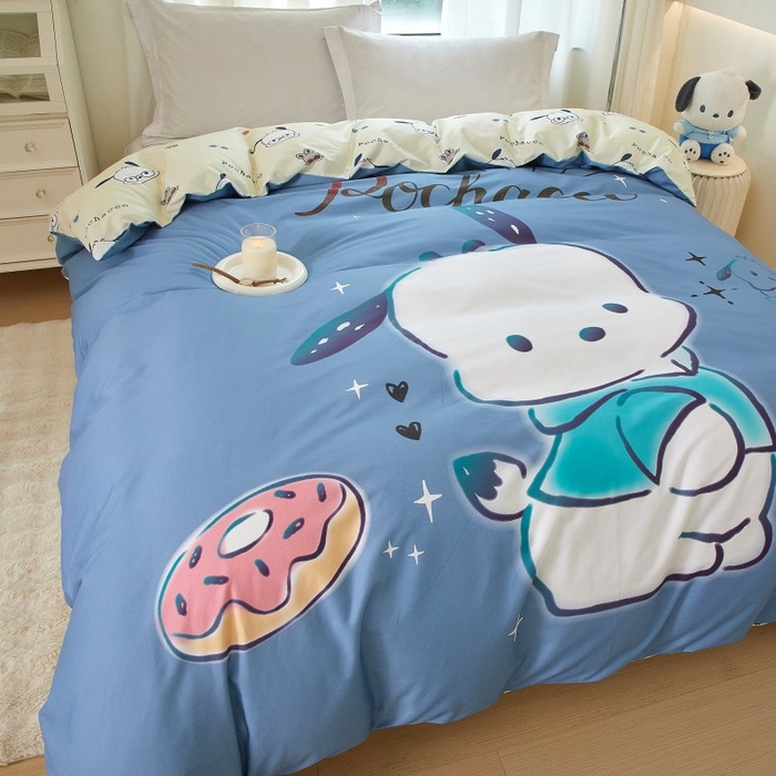 91家纺网 家纺一手货源 找家纺 蘭菲家纺 2024新款全棉大版卡通三丽鸥单品被套 恰恰-蓝