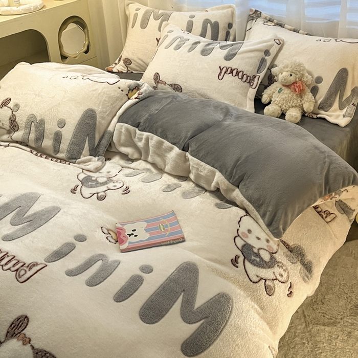 91家纺网 家纺一手货源 找家纺 韩巢家纺 2024新款加厚雪花绒印花单件被套-风格一（提供卖家秀 ） 米菲