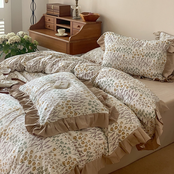 91家纺网 家纺一手货源 找家纺 窝米 2024新款全棉磨毛花边工艺款四件套 雷曼娜