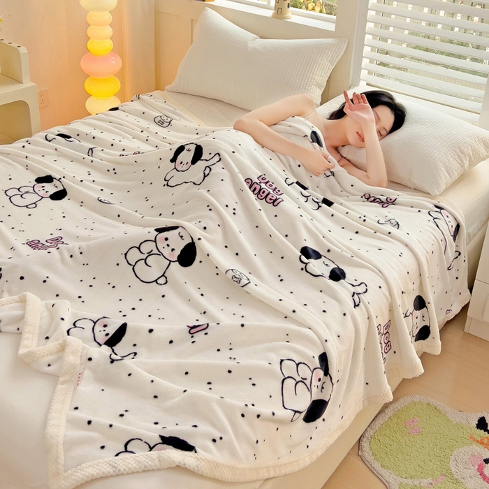 91家纺网 家纺一手货源 找家纺 千荨 2024新款亲肤舒适双面贝贝绒包边牛奶绒毛毯 贝贝绒-可爱修狗