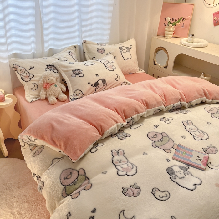 91家纺网 家纺一手货源 找家纺 韩巢家纺 2024新款加厚雪花绒印花单件被套-风格一（提供卖家秀 ） 小伙伴