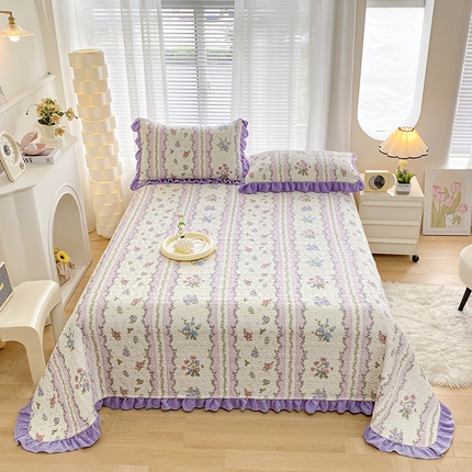 91家纺网 家纺一手货源 找家纺 （总）梦精灵家纺 2025新款牛奶绒花边绗缝工艺印花单床盖