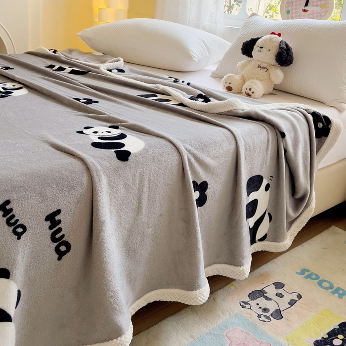 91家纺网 家纺一手货源 找家纺 千荨 2024新款亲肤舒适双面贝贝绒包边牛奶绒毛毯 贝贝绒-花花果赖