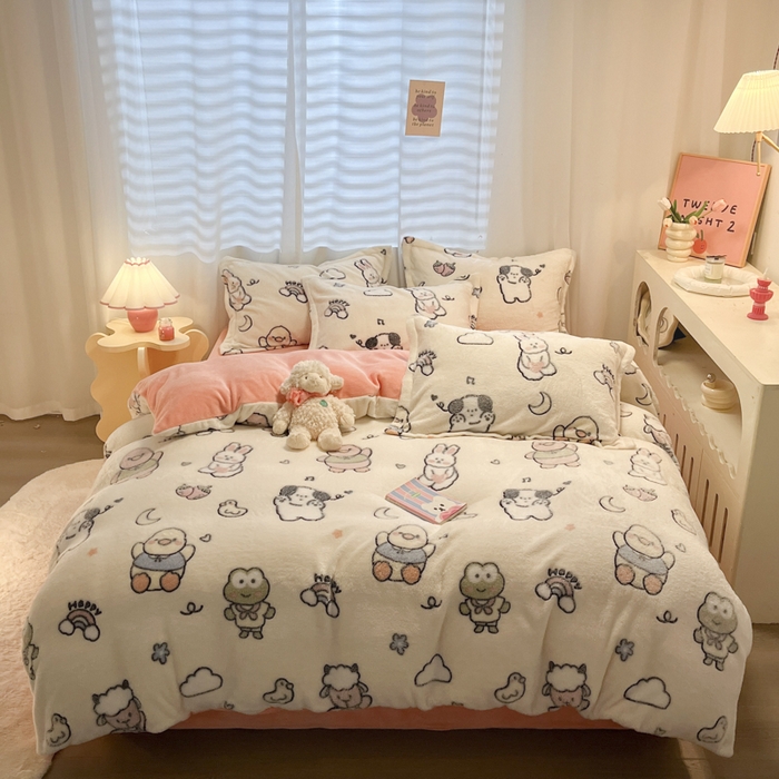 91家纺网 家纺一手货源 找家纺 韩巢家纺 2024新款加厚雪花绒印花单件被套-风格一（提供卖家秀 ） 小伙伴