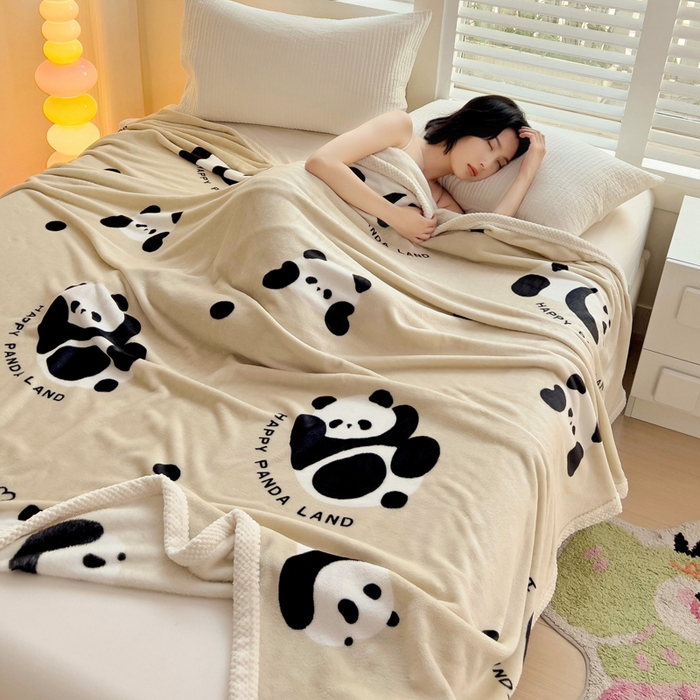 91家纺网 家纺一手货源 找家纺 千荨 2024新款亲肤舒适双面贝贝绒包边牛奶绒毛毯 贝贝绒-熊猫胖达