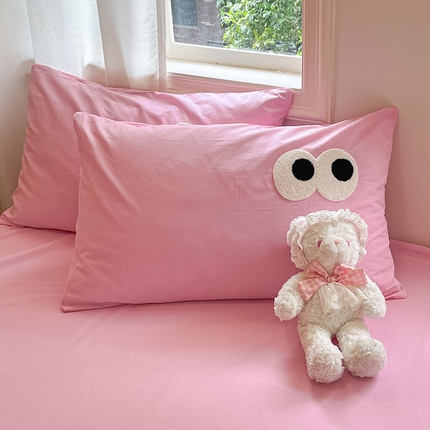 （总）桃子 2024新款ins纯棉色织水洗毛巾绣大眼仔单枕套